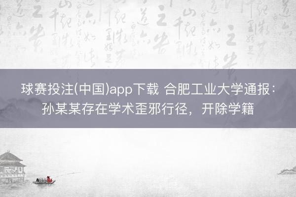 球赛投注(中国)app下载 合肥工业大学通报：孙某某存在学术歪邪行径，开除学籍