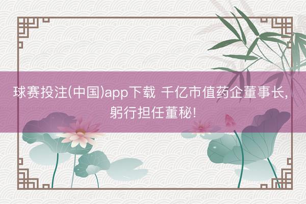 球赛投注(中国)app下载 千亿市值药企董事长， 躬行担任董秘!