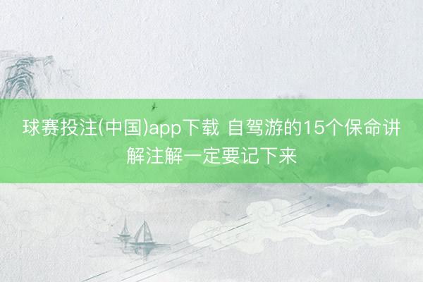 球赛投注(中国)app下载 自驾游的15个保命讲解注解一定要记下来