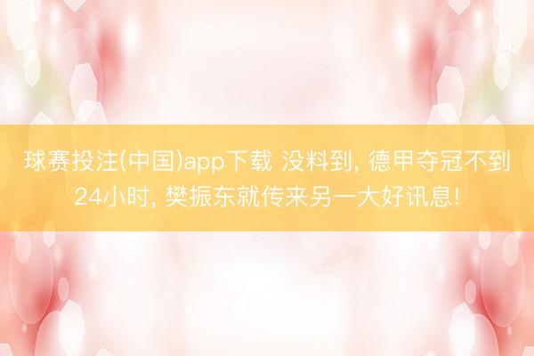 球赛投注(中国)app下载 没料到， 德甲夺冠不到24小时， 樊振东就传来另一大好讯息!