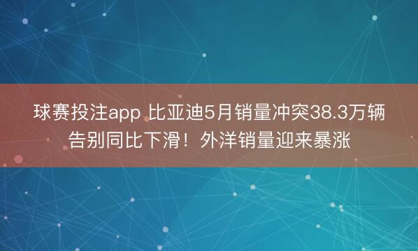 球赛投注app 比亚迪5月销量冲突38.3万辆告别同比下滑！外洋销量迎来暴涨