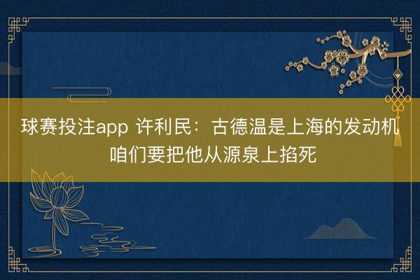 球赛投注app 许利民：古德温是上海的发动机 咱们要把他从源泉上掐死