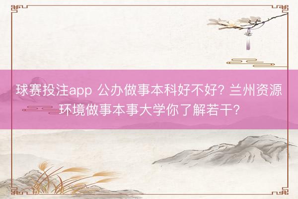 球赛投注app 公办做事本科好不好? 兰州资源环境做事本事大学你了解若干?