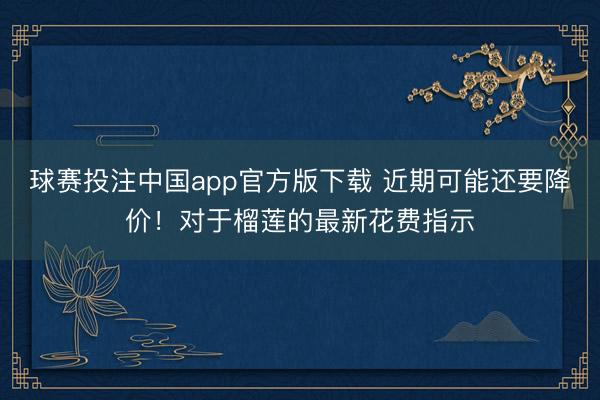 球赛投注中国app官方版下载 近期可能还要降价！对于榴莲的最新花费指示