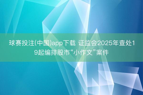 球赛投注(中国)app下载 证监会2025年查处19起编排股市“小作文”案件